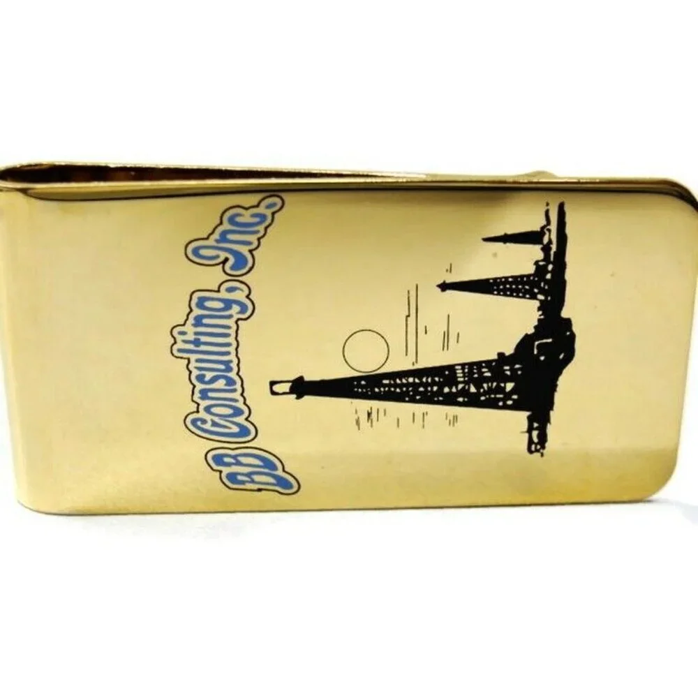 Advertising Money Clip BB Consulting Gold Tone Cash Holder Used